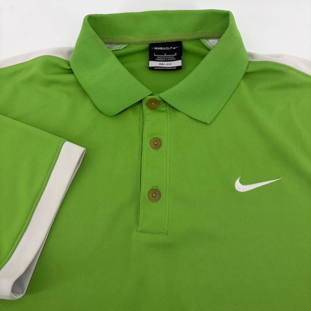 Nike Golf Dri-FIT Polo Shirt Mens Large Green White Contrast Panel Short Sleeve